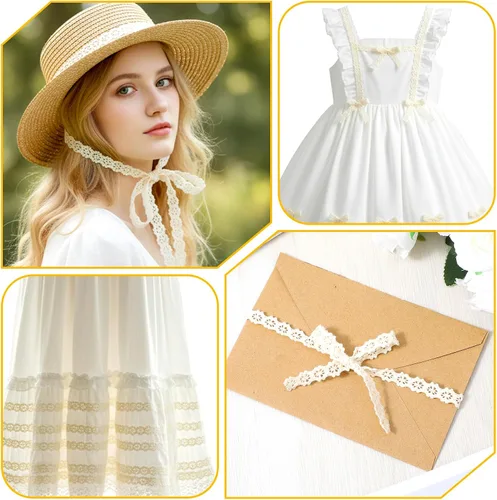 Miniatura 7 de 20 yardas de encaje para coser, encaje de algodón beige, adornos de cordones para coser, adornos de cinta de algodón para manualidades, envoltura