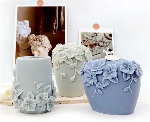 Miniatura 4 de Moldes de vela cilíndrica de silicona, 3D de flores de ratán para velas de aromaterapia, fabricación de jabón hecho a mano, moldes de cera
