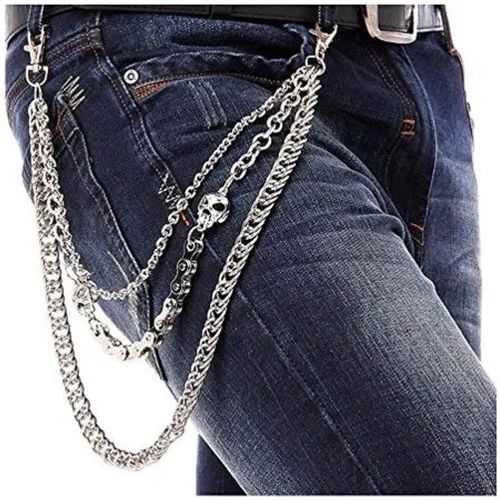Cadena para pantalones para hombres y mujeres, cartera de cadena de calavera de motociclista, pantalones largos y frescos EMO Punk, cinturón de