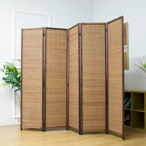Miniatura 9 de 3 Panel Bamboo Room Divider for Home & Office, 5.6 ft Tall Folding Partition Wall in Natural Beige, Double-Sided Privacy Screen for Room Separation