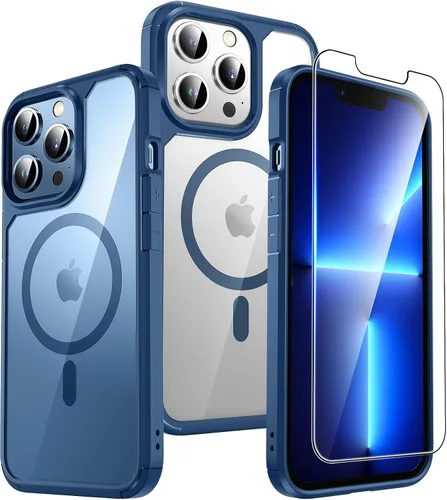 Miniatura 22 de TAURI Funda magnética 2 en 1 transparente para iPhone 14 Pro, compatible con Magsafe [no amarillenta] con protector de pantalla, protección de grado