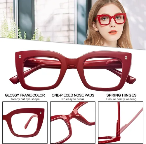 Miniatura 3 de Gafas de lectura de gran tamaño para mujer, lectores gruesos de ojo de gato con bisagras de resorte 1.0 1.25 1.5 1.75 2.0 a 4.0 A Rojo