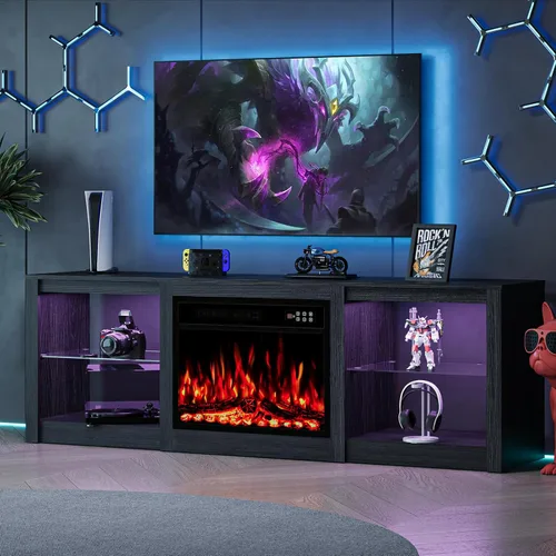 Miniatura 19 de EAG Soporte de TV con chimenea para TV de 65 pulgadas, soporte de TV con chimenea eléctrica de 18 pulgadas, centro de entretenimiento con estantes