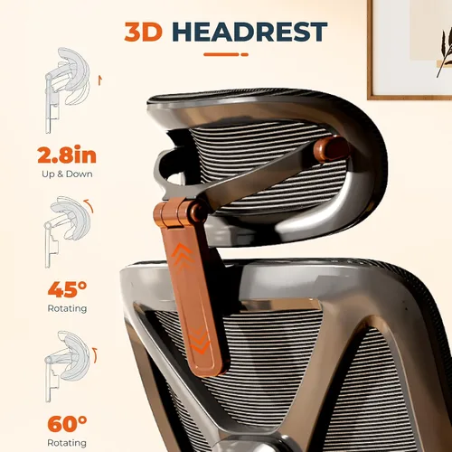 Miniatura 7 de ErgoChair Ultra, silla ergonómica de oficina con respaldo alto, soporte lumbar 2D, reposapiés, reposacabezas 3D, base de metal resistente, cómodo