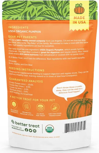 Miniatura 5 de A Better Treat – Golosinas liofilizadas orgánicas de calabaza para perros y gatos, orgánicas, ingrediente único Natural, saludable, apto