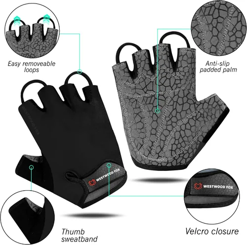 Miniatura 2 de WESTWOOD FOX Guantes de ciclismo de medio dedo, unisex, acolchados, para la palma de la mano, guantes de ciclismo de MTB para hombres y mujeres