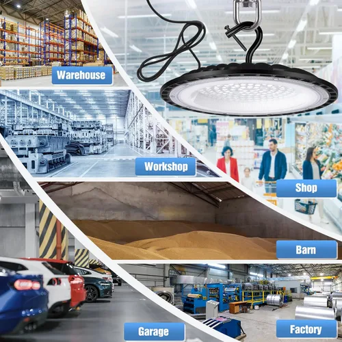 Miniatura 4 de YANYCN Paquete de 12 unidades de 100 W UFO Led Luz de bahía alta, 5000 K Luz diurna para tienda comercial, 120 V, 15000 lm