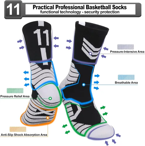 Miniatura 28 de 2 pares de calcetines de baloncesto para hombres y niños, equipo de baloncesto con número de la suerte, calcetines de estrella para niños y adultos
