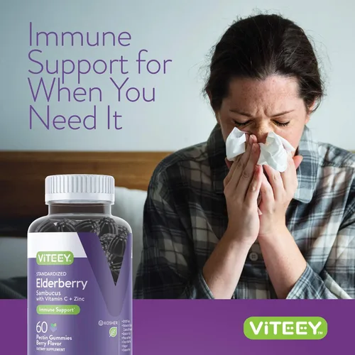 Miniatura 6 de Viteey Gomitas de saúco Sambucus para adultos Gomitas de inmunidad con vitamina C y zinc de saúco, veganas, sin gluten, 60