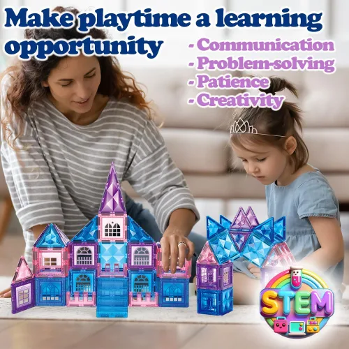 Miniatura 4 de Little Pi 102 piezas de bloques de construcción con azulejos magnéticos de castillo de princesa congelada - Bloques de diamante 3D, juguetes