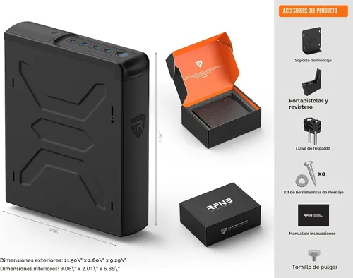 Miniatura 5 de RPNB Caja fuerte para armas, Caja fuerte biométrica montada para mesita de noche con puerta corredera de acceso rápido, Cajas fuertes para pistolas
