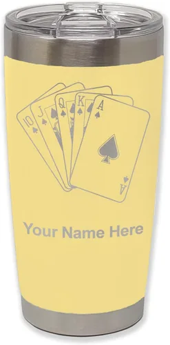Miniatura 41 de LaserGram Vaso aislado al vacío de 20 onzas, tarjetas de póquer Royal Flush con grabado personalizado incluido (negro)