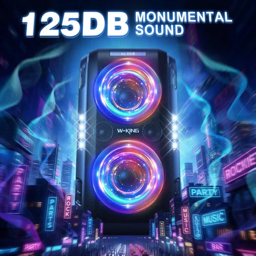Miniatura 4 de W-KING 270W PEAK Altavoz de Fiesta Grande Bluetooth Más Fuerte/12 Graves Personalizados/Subwoofer Masivo de 125dB 6.5''x2 con Graves Profundos, Gran