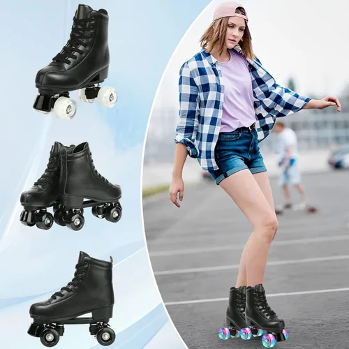 Miniatura 6 de Jessie - Patines de piel sintética ajustables de cuatro ruedas de alta calidad para mujeres, hombres, niños y niñas - Interior y exterior Rueda Flash
