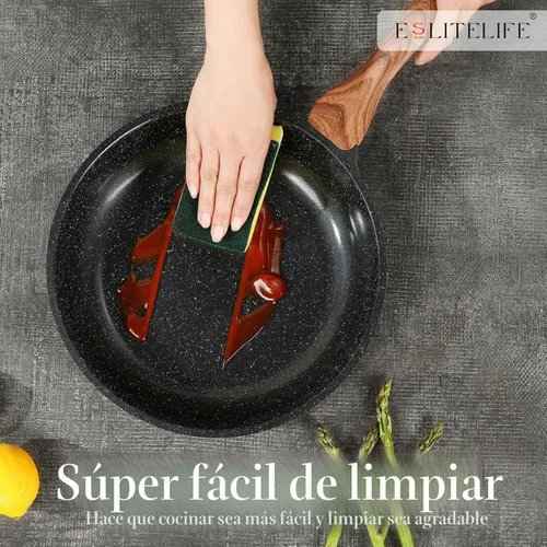 Miniatura 6 de ESLITE LIFE Juego de utensilios de cocina antiadherentes, 12 piezas de ollas y sartenes con revestimiento de granito, juego de cocina, compatible