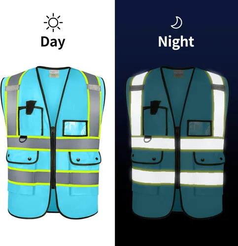 Miniatura 3 de Custom Logo Safety Vest High Visibility Reflective Vest Class 2 Standard with Pockets and Zipper