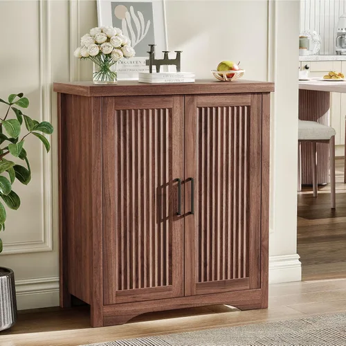 Miniatura 11 de Memobarco Aparador Acanalado con Almacenamiento, Credenza Moderna con 4 Puertas y Estantes Ajustables, Consola de Mesa de Bar de Café de Madera