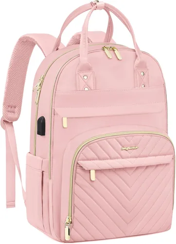 Miniatura 40 de Mochila para laptop para mujer, mochila de viaje de trabajo de 15.6 pulgadas con cargador USB, mochila universitaria impermeable, mochila