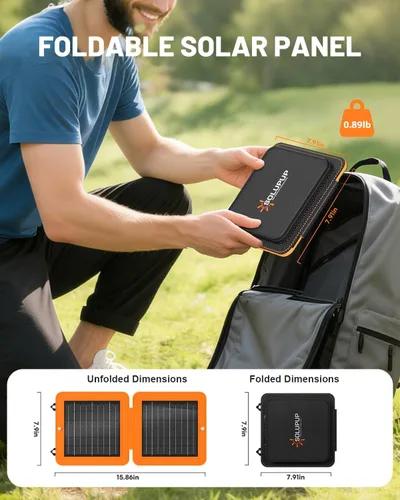 Miniatura 4 de SOLUPUP Paneles Solares, Cargador Solar Pequeño de 10W con USB-A de 5V y USB-C de Carga Rápida IPX5 Impermeable Plegable Panel Solar Portátil