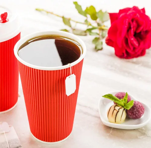 Miniatura 8 de Restaurantware Vasos de café desechables de pared ondulada de 16 onzas, 500 vasos de papel rojo aislados con diseño de borde enrollado, las tapas se