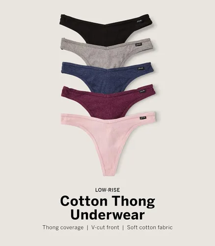 Miniatura 3 de Victoria's Secret Paquete de 5 tangas costillas rosadas, paquete de bragas de algodón, divertidos bordados de comida (XS-XXL)