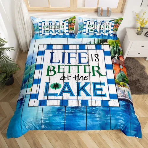Miniatura 19 de Lake House - Juego de funda de edredón tamaño individual, estilo rústico de granja vieja para niños, adolescentes y adultos, decoración