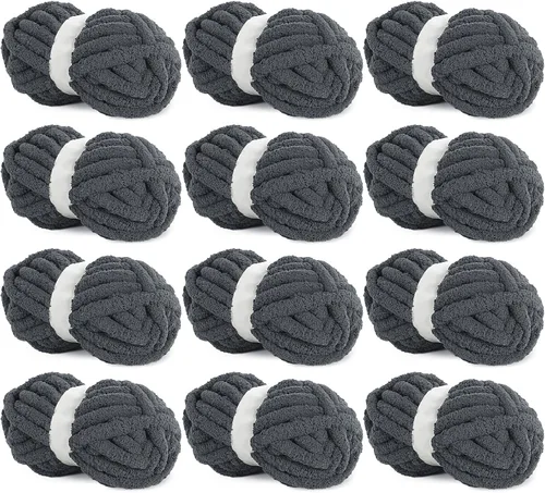 Miniatura 21 de HOMBYS Hilo de Chenille Grueso Carbón para Crochet, Hilo Grueso Espeso y Esponjoso para Tejer, Hilo Súper Grueso para Tejer Mantas a Mano, Hilo