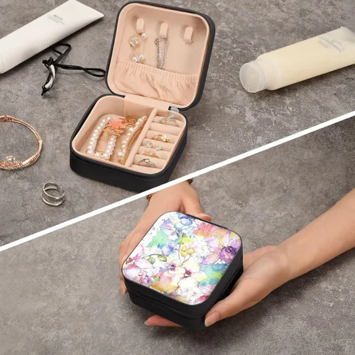 Miniatura 6 de MEAMOTAN Joyero pequeño, diseño de flores de acuarela, mini joyero de viaje, organizador de joyas portátil, soporte de almacenamiento para anillos