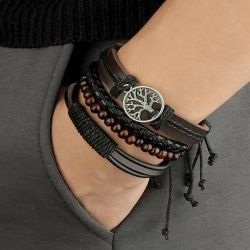 Miniatura 3 de JAVMOO Gothic Bracelet Adjustable Punk Braided Leather Multilayer Grunge Set Bracelets Emo Metal Cuff Wrap Bangles Meaningful Jewelry Gifts for Man