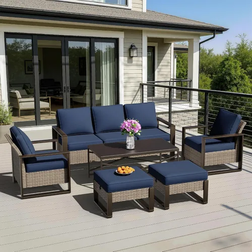 Miniatura 26 de Sofá de Mimbre Metálico para Patio de 75", Sofá Sillón de Ratán para Exteriores de 3 Asientos para Todo Tipo de Clima con Cojines Premium
