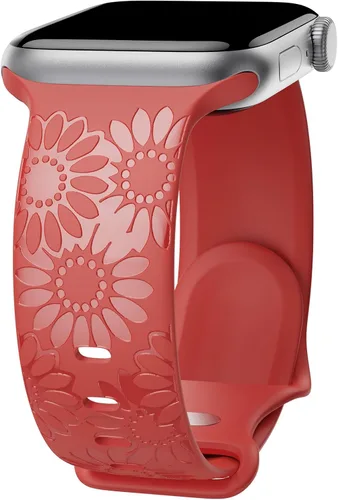 Miniatura 10 de Correa de silicona grabada de girasol compatible con correas de Apple Watch de 1.496, 1.575, 1.614, 1.654, 1.732, 1.772 y 1.772 pulgadas para mujer
