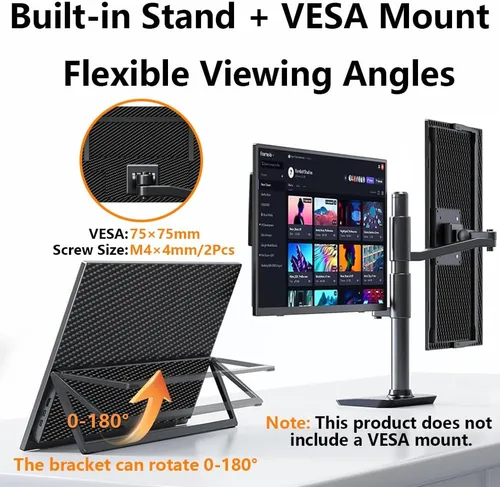 Miniatura 3 de Monitor de pantalla táctil portátil de 15.6 pulgadas, pantalla HDR 1080P, monitor vertical USB-C con soporte y altavoces, monitor externo compatible