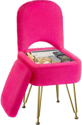 Miniatura 9 de GREENSTELL Taburete de tocador con almacenamiento y respaldo plegable, 13.4 x 15 x 30 pulgadas, otomana cuadrada de piel sintética suave, 4 patas