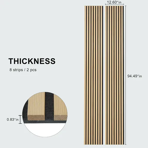 Miniatura 4 de ROOMTEC Paquete de 2 paneles acústicos de pared de madera maciza, paneles de pared insonorizados de 94.49 x 12.6 pulgadas, paneles de pared de Roble