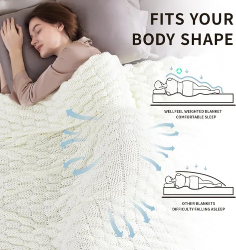Miniatura 3 de Manta de punto con peso para adultos, manta pesada sin cuentas, 48 x 72 pulgadas, 12 libras, manta transpirable de punto grueso, manta