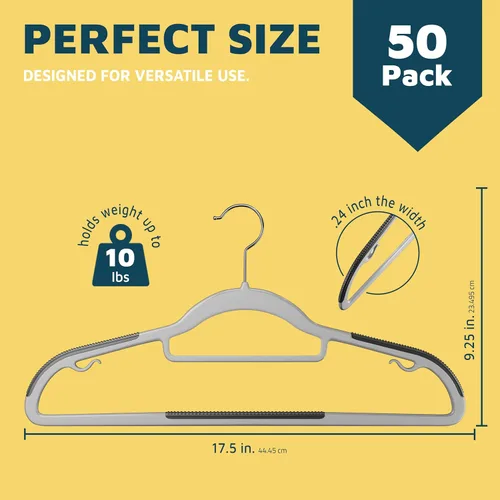 Miniatura 2 de Lifemaster Juego de perchas de plástico para ropa, 50 piezas, versátiles, ligeras, que ahorran espacio, antideslizantes, de diseño delgado, juego