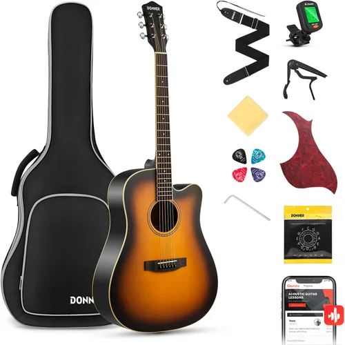 Miniatura 11 de Donner guitarra acústica negra para principiantes, adultos, adolescentes, kits de iniciación - Juego completo de guitarra acústica