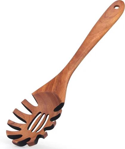 Cuchara de madera para pasta con dientes, tenedor de espagueti, tenedores de pasta de 12.5 pulgadas, utensilios para servir, cuchara de madera de