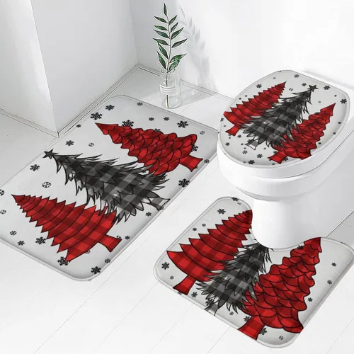 Miniatura 23 de Tapete de baño de 3 piezas de otoño con diseño de calabaza, color azul y verde, hojas de arce, cosecha, decoración de Acción de Gracias, juego