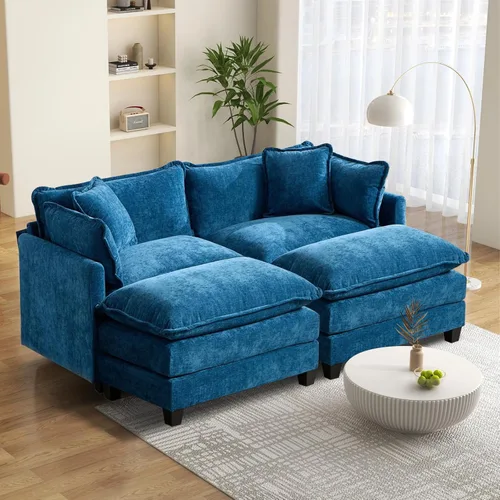 Miniatura 88 de Sofá seccional modular convertible de 76.7", sofás de dos plazas de chenilla con asiento profundo y cojines tipo loveseat para sala de estar, Beige