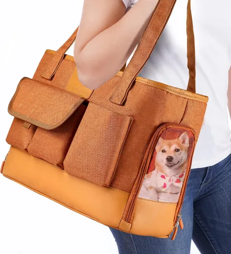 Miniatura 12 de Transportador de Gatos, Transportador de Perros, Transportador de Mascotas, Bolso de Perro de Cuero PU Premium Impermeable Plegable de Tela Oxford