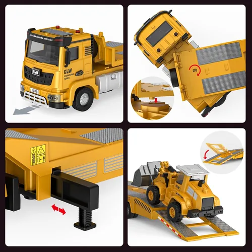 Miniatura 6 de Pupu Pig Juguetes para niños de 3, 4, 5, 6, 7 años, juego de juguetes de construcción fundidos a presión con semircamión, excavadora, niveladora