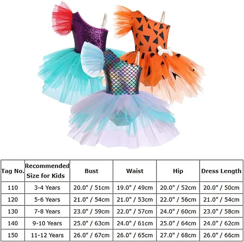 Miniatura 4 de IBAKOM Leotardo de ballet para niñas, disfraz de bailarina de Halloween, un hombro, vestido de baile de sirena y cavegirla, camisola, leotardo