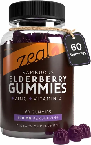 Zeal Naturals Sambucus Gomitas de saúco + zinc + vitamina C - Suplemento diario para niños y adultos - Gomitas de vitamina fáciles de masticar - 100
