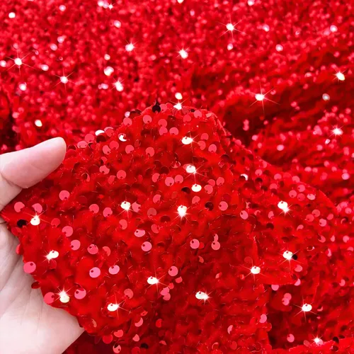 Miniatura 2 de MODFUNS The Yard - Tela de lentejuelas rojas de 6 yardas, tela de terciopelo de lentejuelas rojas con purpurina para vestido, tela de acolchado Rojo