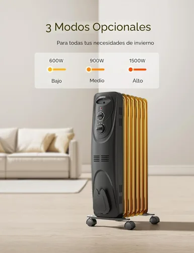 Miniatura 4 de PELONIS Calentador de radiador para grandes espacios, radiador eléctrico lleno de aceite, dos perillas, 1500 W, calentador de espacio silencioso, 3