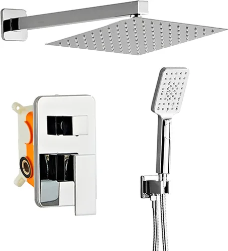 Miniatura 9 de Sistema de ducha de 8 pulgadas con caño de bañera, juego de grifería de ducha negra para baño, cabezal de ducha cuadrado de alta presión