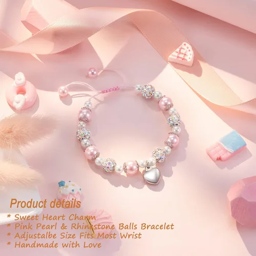 Miniatura 4 de HGDEER 100% Natural Stone Adjustable Bracelets, Pink Zebra Jasper Heart Charm Jewelry, Trendy Birthday Teen Girl Gift Ideas with Quote Card & Gift