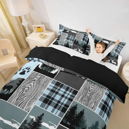 Miniatura 35 de Erosebridal Funda de edredón rústica de ciervo, tamaño individual, funda de edredón de retazos de oso para niños, adolescentes y adultos, juego
