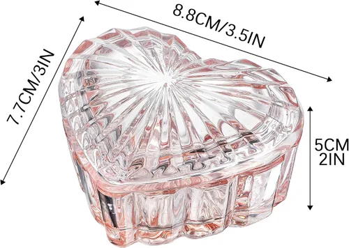 Miniatura 20 de kanpura Joyero de cristal en forma de corazón, caja de dulces con tapa, caja de almacenamiento para aretes, collar, pecho, caja de almacenamiento